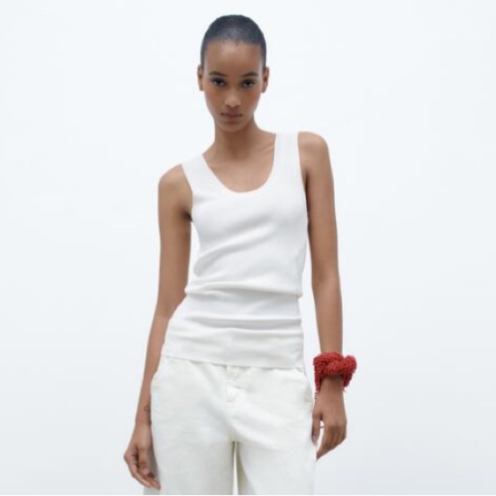 Zara Sleeveless Rib Knit Top in White